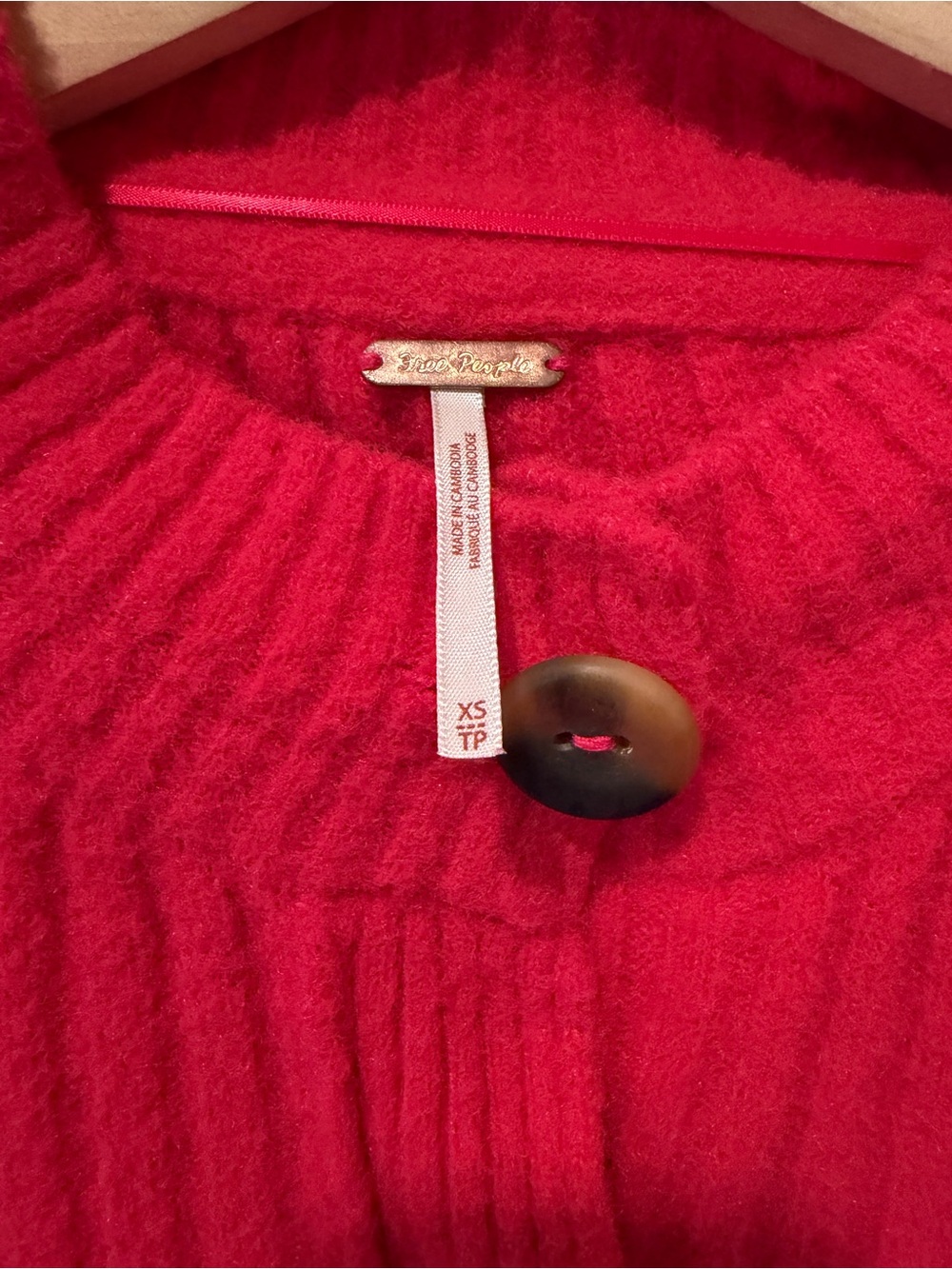 Free People Red Cropped Rib-Knit Button Pullover - Picture 3 of 5